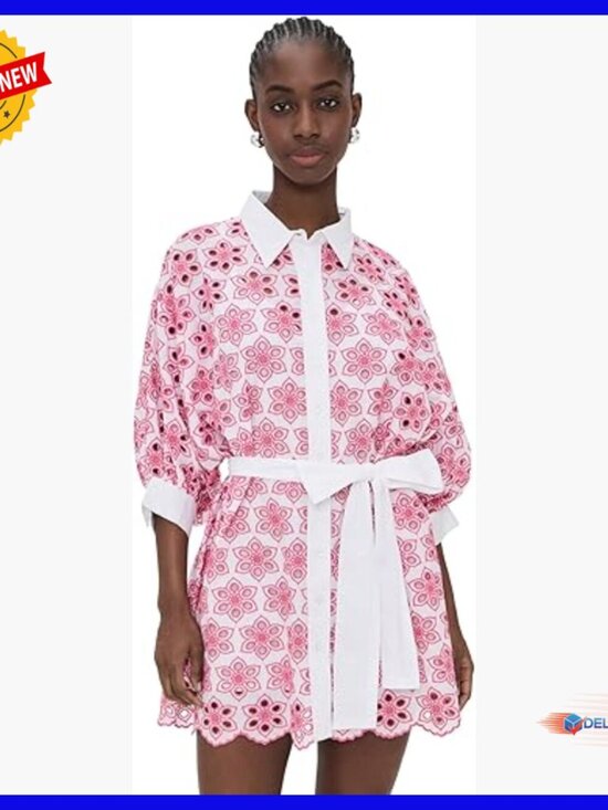 Dresses & Skirts - Floral Embroidered Mini Dress with Puff Sleeves and Slip